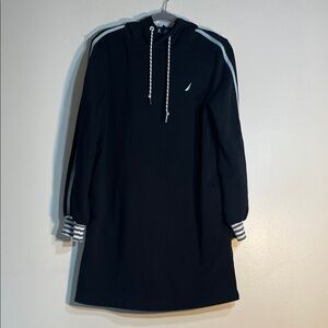 Nautica Black Hoodie Dress with White Stripes